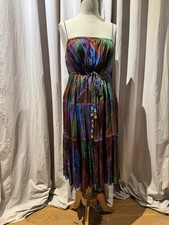 Farm Rio Viscose Satin Tiered Dress With Beaded Ties Large