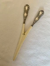 Antique Sterling Silver Repousse Handle Celluloid  7.5" Glove Stretcher