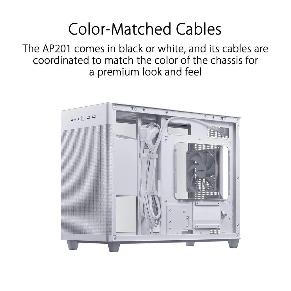 ASUS Prime AP201 White MicroATX Case Tempered Glass Cooling Support Up to 360mm - Image 3 of 4