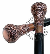 Antico Ottone Designer Pomello Manico Vittoriano Bastone Vintage di Legno da