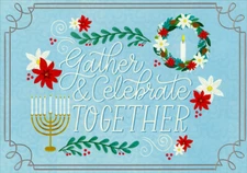 Designer Greetings Gather and Celebrate Together Interfaith Holiday Card