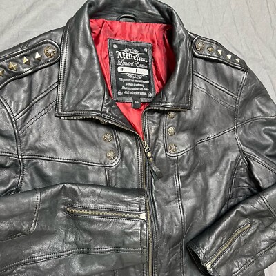 Affliction Y2K Black Leather Jacket Studded Limited Edition Mens