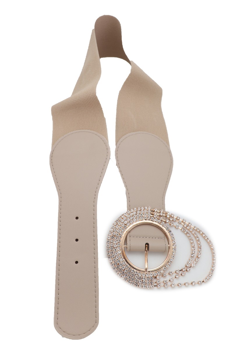 Ceinture Fantaisie Élastique Femme - Couleur Beige Dorée Cloutée, Taille XL, Neuf Avec Étiquettes, Style Bohème