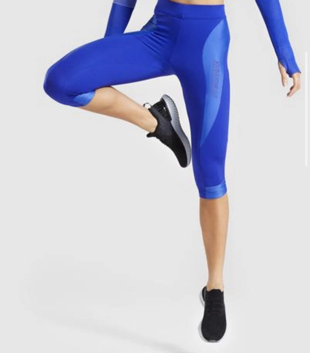 GYMSHARK Turbo Cropped Compression Logo Leggings Size Small Cobalt Blue