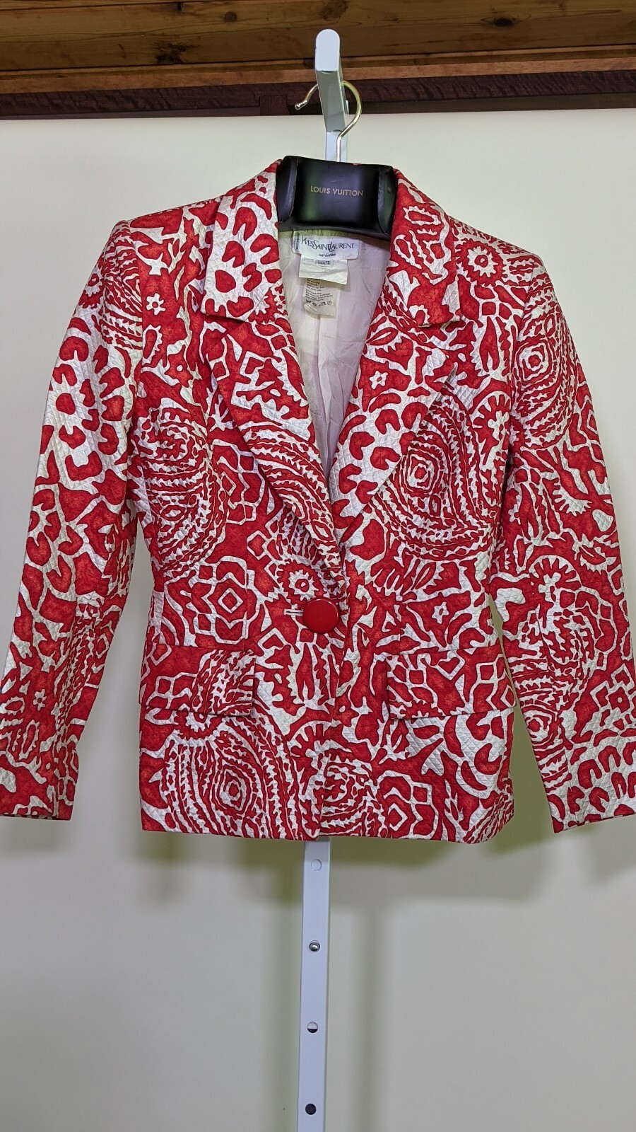 Blazer Yves Saint Laurent Vintage Rosso Bianco Vibrante Rosso Trapuntato F36 Francia