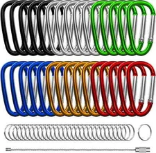 30PCS Aluminum Carabiner Clips, 2" D Shape Spring Snap Hooks Carabiner with 30PC