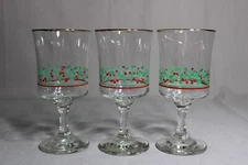 3 LIBBEY Clear Glass 6 3/4" Tall Glasses With A Holly Pattern