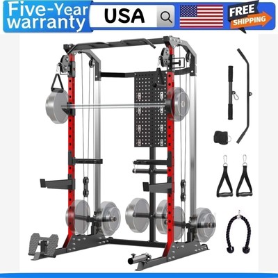  Power Cage Power Rack W/Dual Independent Pulley System Squat Rack for Home Gym