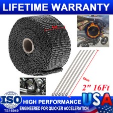 Black Thermal Header Turbo Pipe Tape Lava Exhaust Heat Wrap 2x 16ft 4 Ties Kit Black Thermal Header Turbo Pipe Tape Lava Exhaust Heat Wrap 2x 16ft 4 Ties Kit