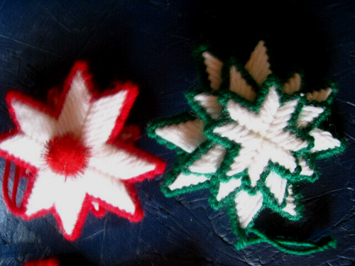 16 Retro Christmas Ornaments Hand Made Knit Crochet Needlepoint Plastic REDUCED - Picture 6 of 12