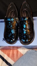EASY WORKS BY EASY STREET NURSING CLOGS BLACK / BLUE METALLIC FLORAL  SIZE 8 M
