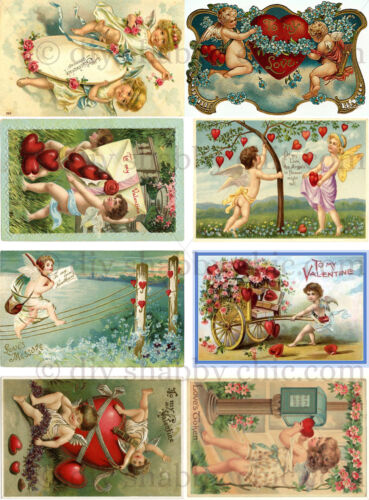 Waterslide Decal Image Transfer Vintage Heart Valentines Label Cupid Love Angel - Afbeelding 1 van 1