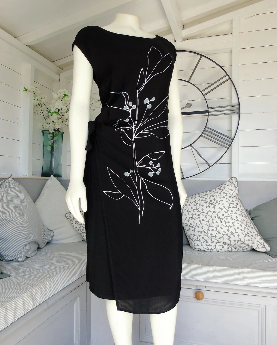 Mint Velvet Black Jersey Floral Print Faux Wrap Dress 12
