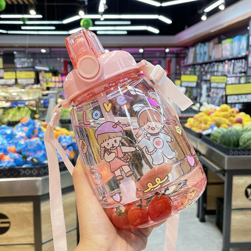 1.3L Sport Water Drinking Bottle Cup Kids Large Plastic Bottle with Strap Straw - Picture 13 of 18