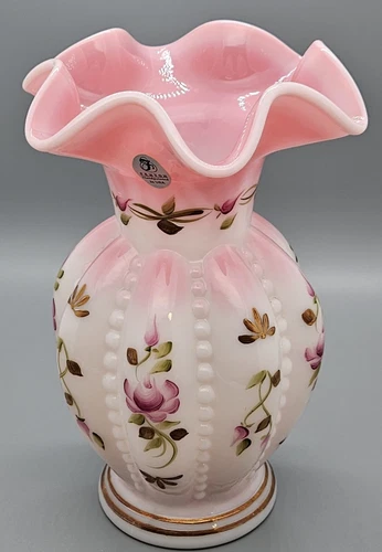 Fenton Pink Medium Vase. Charleston Collection  2002. Painted: S. Davis. Perfect