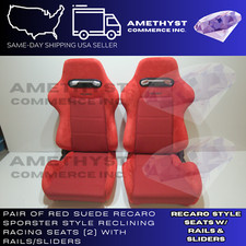 Pair 2 Reclinable Slider Seats For Recaro Style Sr-3 Red Cloth Seat Sportster