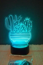 Cactus Acrylic light up decor with stand and color changing remote, 7-1/2" tall