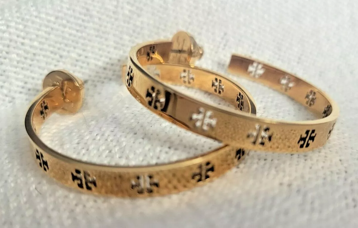 Tory Burch Pierced T Hoop Earrings Rose Gold Beautiful GUC