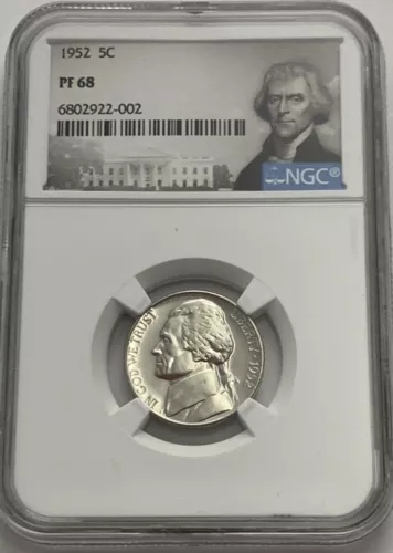 1952 NGC PF68 PROOF THOMAS JEFFERSON NICKEL 5C GREAT EYE APPEAL PORTRAIT LABEL