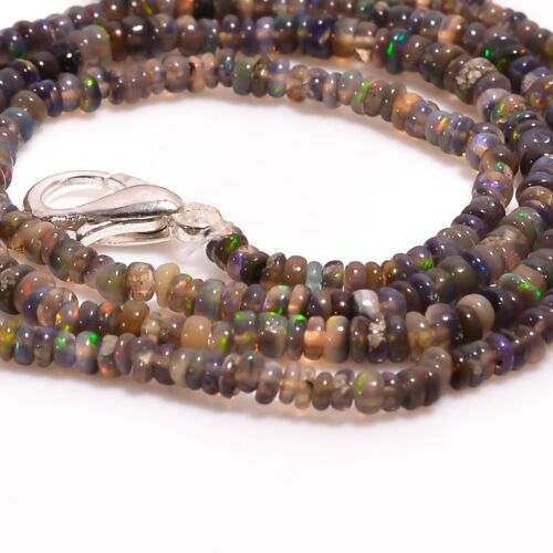Collier perles rondelle opale noire naturelle éthiopienne 2 x 2 3 x 3 mm 17" - Photo 1 sur 3