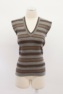NWT$1775 Brunello Cucinelli Womens Cashmere-VW Shiny Striped Sweater Vest M A191