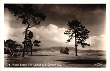 Pebble Beach Golf Course and Carmel Bay CA RPPC Real Photo Postcard 1930-40s