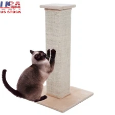 27.75" Indoor Cat Scratching Post Durable Sisal Burlap Carpet Base Healthy Claws