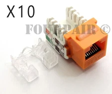 10 Pack Lot - CAT5e RJ45 110 Punch Down Keystone Modular Snap-In Jacks - Orange