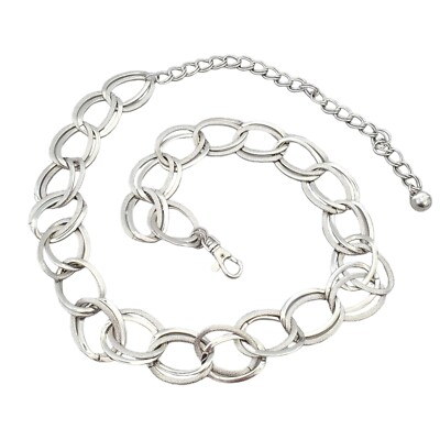 Chunky Silver Vintage Belt Womens Adjustable Metal Cable Link Statement Chain Women Silver Metal Chain Chunky Links Skinny Waistband  main image 2