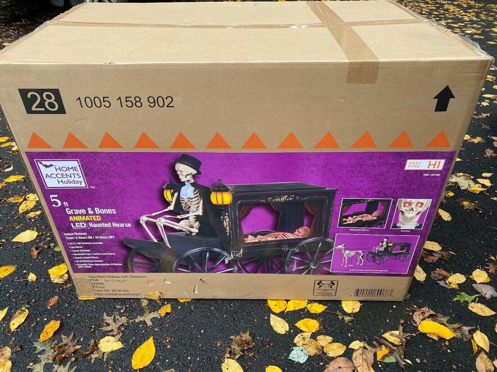 Home Depot Halloween Home Accents 5 ft Animated LED Hearse Skeleton NEW