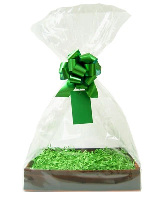 JAFFA IMPORTS Make Your Own Gift Basket DIY Hamper Kit - 30cm Tray, Shred, Bag, Green Bow, Tag
