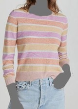  298 Veronica Beard Women's Pink Cotton Striped Pullover Sweater Size L