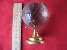 Miniature Crystal World Globe Paperweight Brass Stand Vintage 3,5" Tall