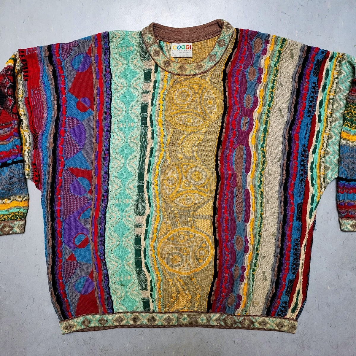 Vtg 90s COOGI 100% Wool 3D V-Neck Sweater Made in AUSTRALIA Biggie