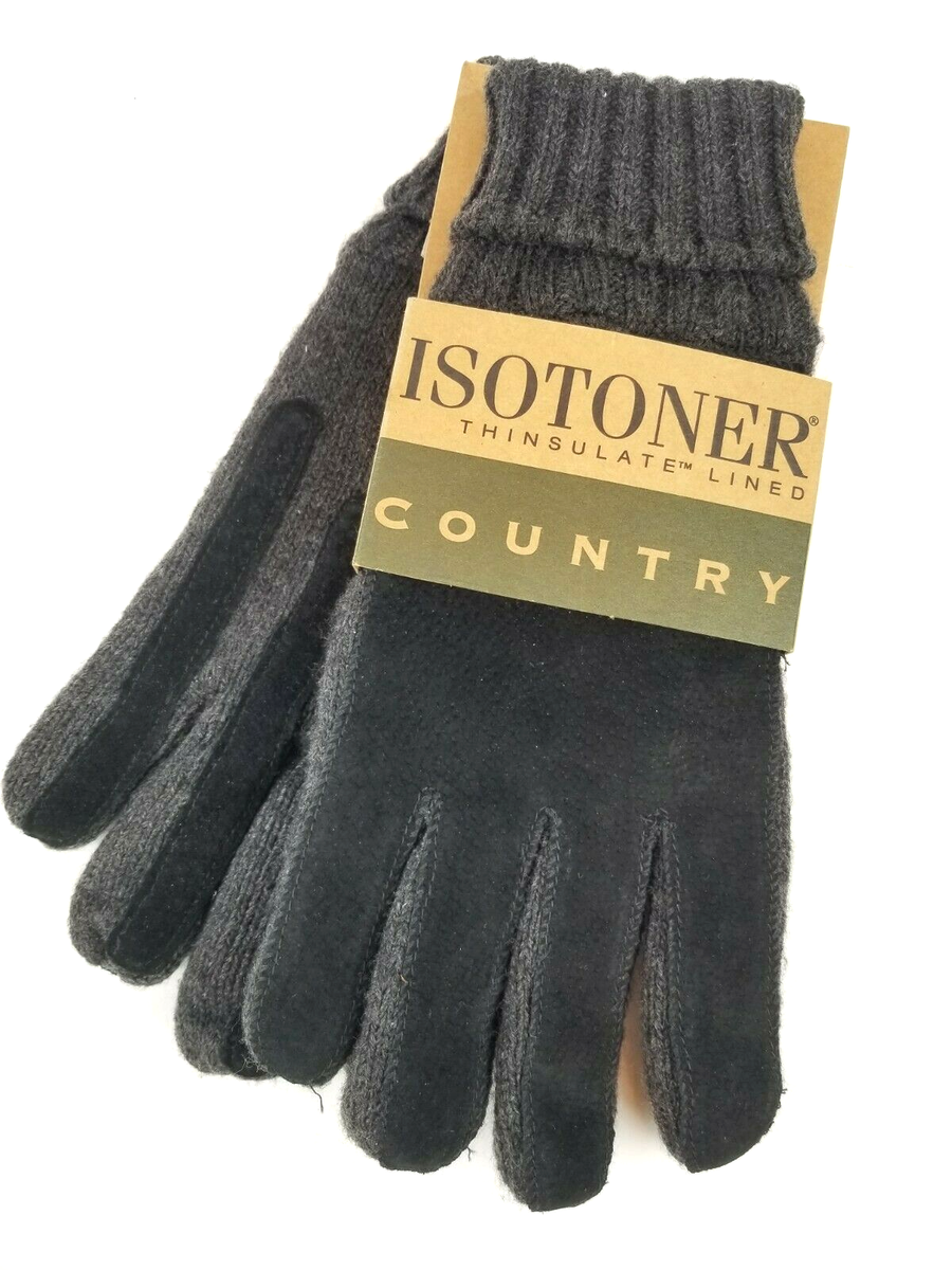 ISOTONER Country Knit Lined Black Leather Gloves - OSFA