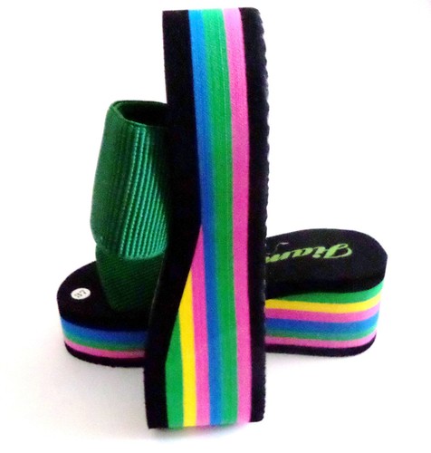 EMERALD GREEN SIZE 37 PLATFORM WEDGE SANDALS FLIP FLOP SUMMER WOMEN HEEL 6.5cm* - Picture 2 of 6