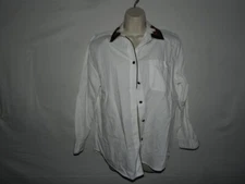 Womens Karen Scott Petites PM Pointsetta velvet trimmed blouse button down white