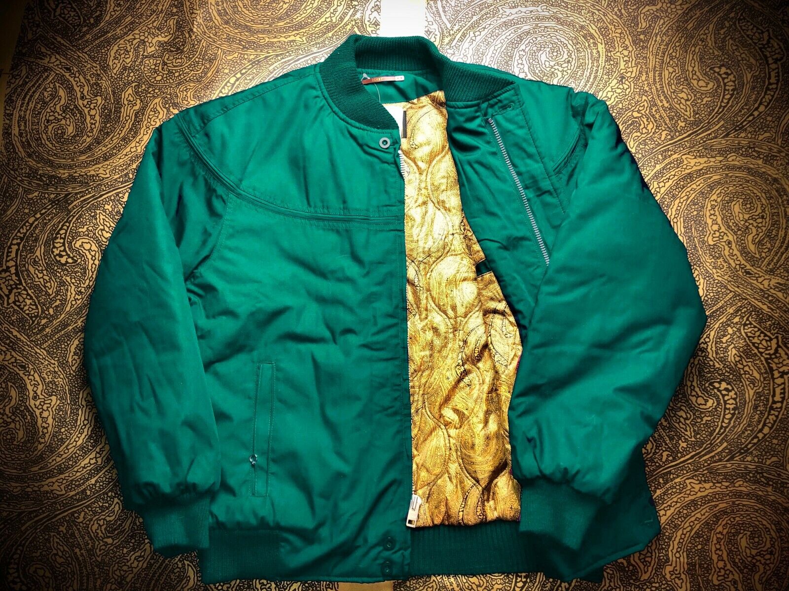 New Medium Derby Of San Francisco Green Mens Jacket Gold Paisley Lining SF