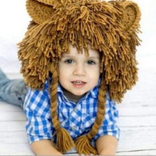 Kids Boys Girls Winter Animal Lion Knit Trooper Hat Beanie Funny Christmas Caps