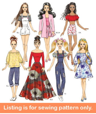 SEWING PATTERN 11 1/2'' Fashion Doll Clothes Fit Barbie Overalls Boho Shorts 8865