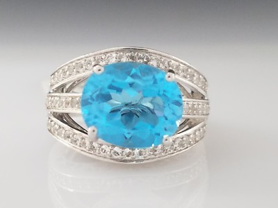 Natürlicher 4,60 ctw ovaler & runder Schliff Blau & weißer Topas Sterlingsilber Ring
