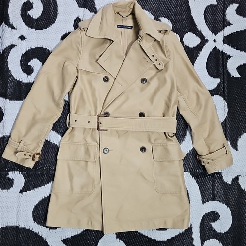 Polo Ralph Lauren Double Breasted Trench Coat Cream Khaki Womens Size 4