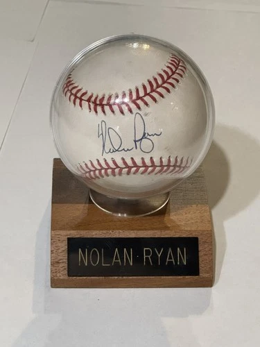 Nolan Ryan autographed baseball in ball holder, authentic, TheScoreBoard Inc