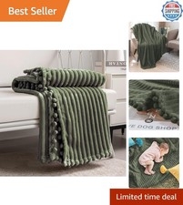 Chic Olive Green Fleece Throw Blanket 51x63 - Soft, Lightweight  Stylish