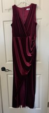 Ababalaya XL Burgundy Velvet Maxi Dress Ruched Stretch Evening Holiday Gown
