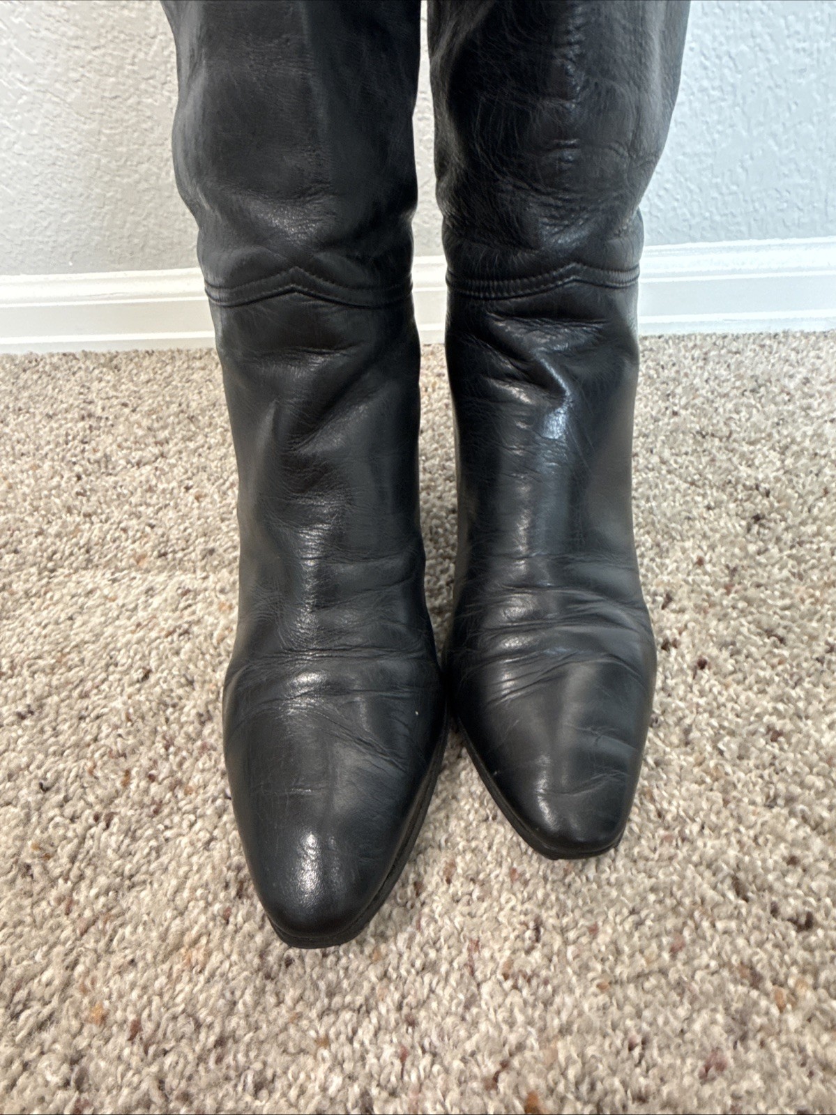 YSL Yves Saint Laurent Black Leather Knee High Tall Boots Women's Size 7 N (VTG) thumbnail 5