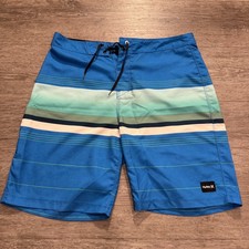 Hurley Board Shorts Mens 32 Blue Stripe Surf Outdoor Swim Trunks Beach Costal
