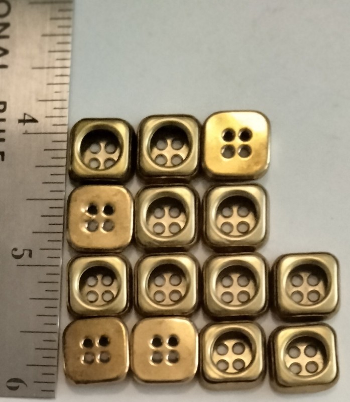 Set of 14 Vintage 1/2" Gold Tone Square Buttons 4 Hole Blazer Coat Sewing NYC