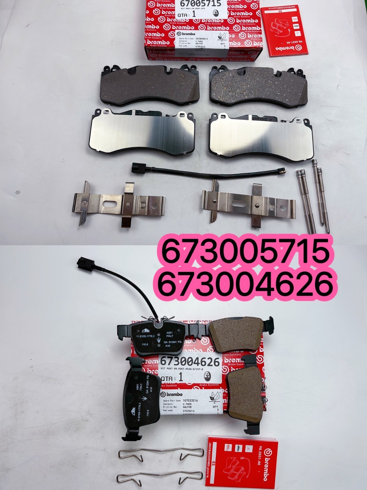 OEM Front & Rear Brake Pad Set 673005715, 673004626 For 17-24 Maserati Levante S