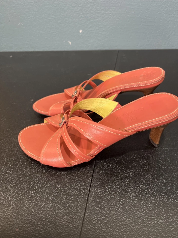 Sandalias de tacón Cole Haan Kitten para mujer 7B cuero coral deslizables tiras encanto Y2K Foto 4 de 4